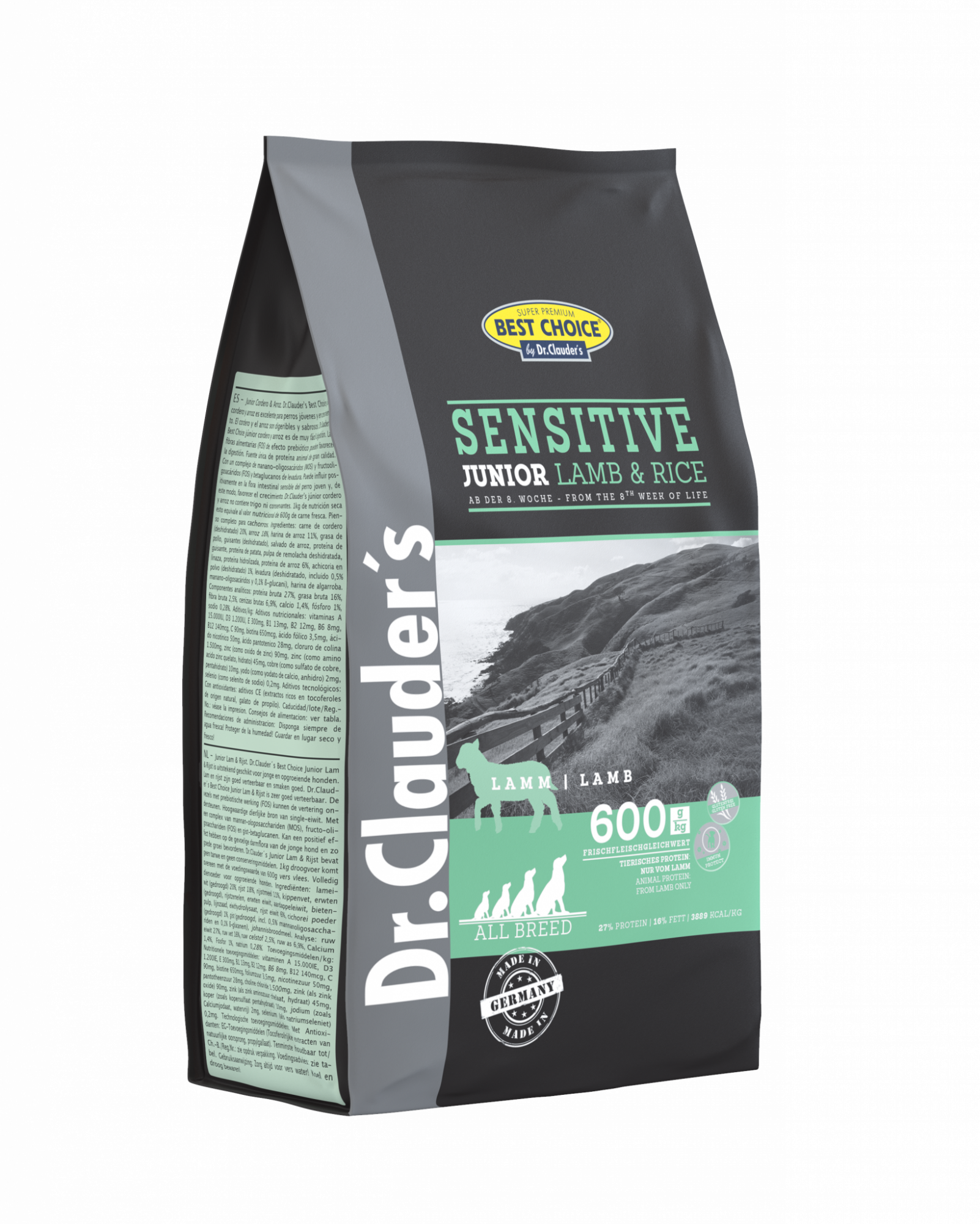 DR. CLAUDER'S SENSITIVE JUNIOR sausas maistas jauniems šunims su ėriena ir ryžiais 4kg