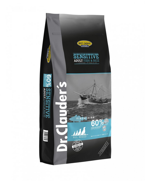 DR. CLAUDER'S SENSITIVE ADULT sausas maistas suaugusiems šunims su žuvimi ir ryžiais 12.5kg