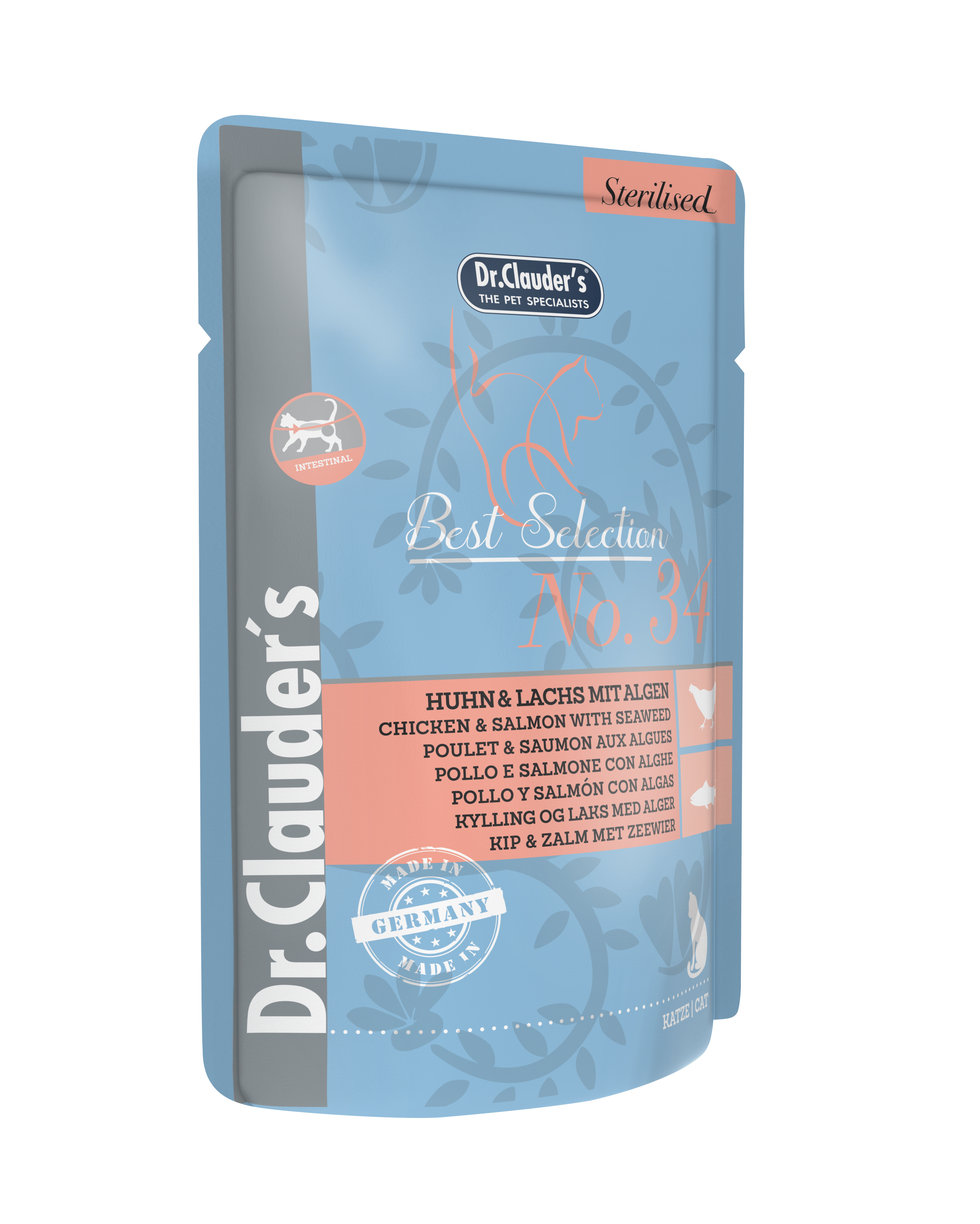 DR.CLAUDER‘S BEST SELECTION, drėgnas maistas sterilizuotoms katėms su vištiena, lašiša ir jūros dumbliais