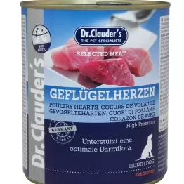 DR. CLAUDER'S drėgnas maistas šunims su paukščių širdelėmis ir prebiotikais 800g