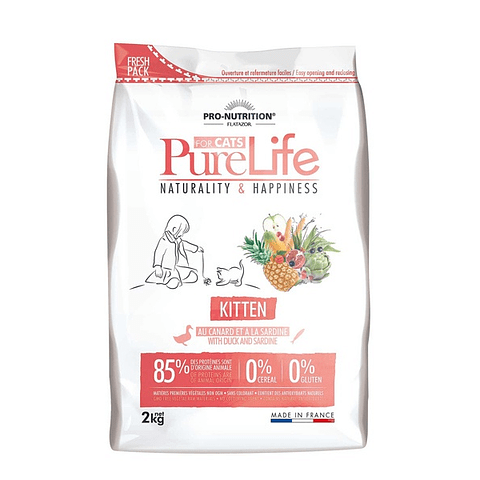 Pro nutrition Pure Life KITTEN Begrūdis maistas jauniems kačiukams (iki 12 mėn.) ir maitinančioms katėms. Su antiena ir sardinių mėsa 2kg