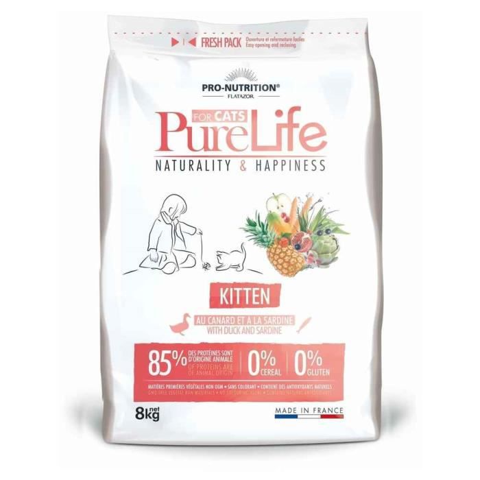 Pro nutrition Pure Life KITTEN Begrūdis maistas jauniems kačiukams (iki 12 mėn.) ir maitinančioms katėms. Su antiena ir sardinių mėsa 8kg