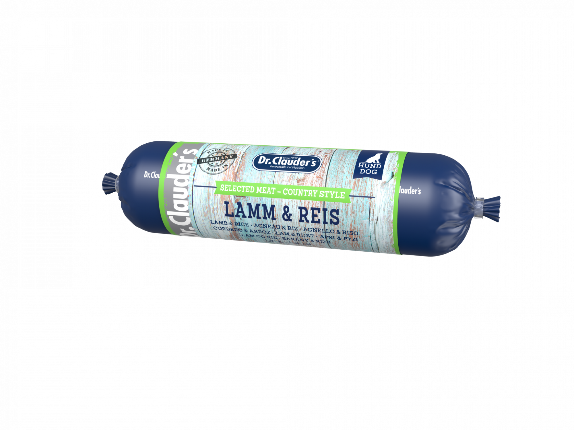 Dr. Clauder’s drėgnas visavertis maistas-dešra su ėriena ir ryžiais 800g