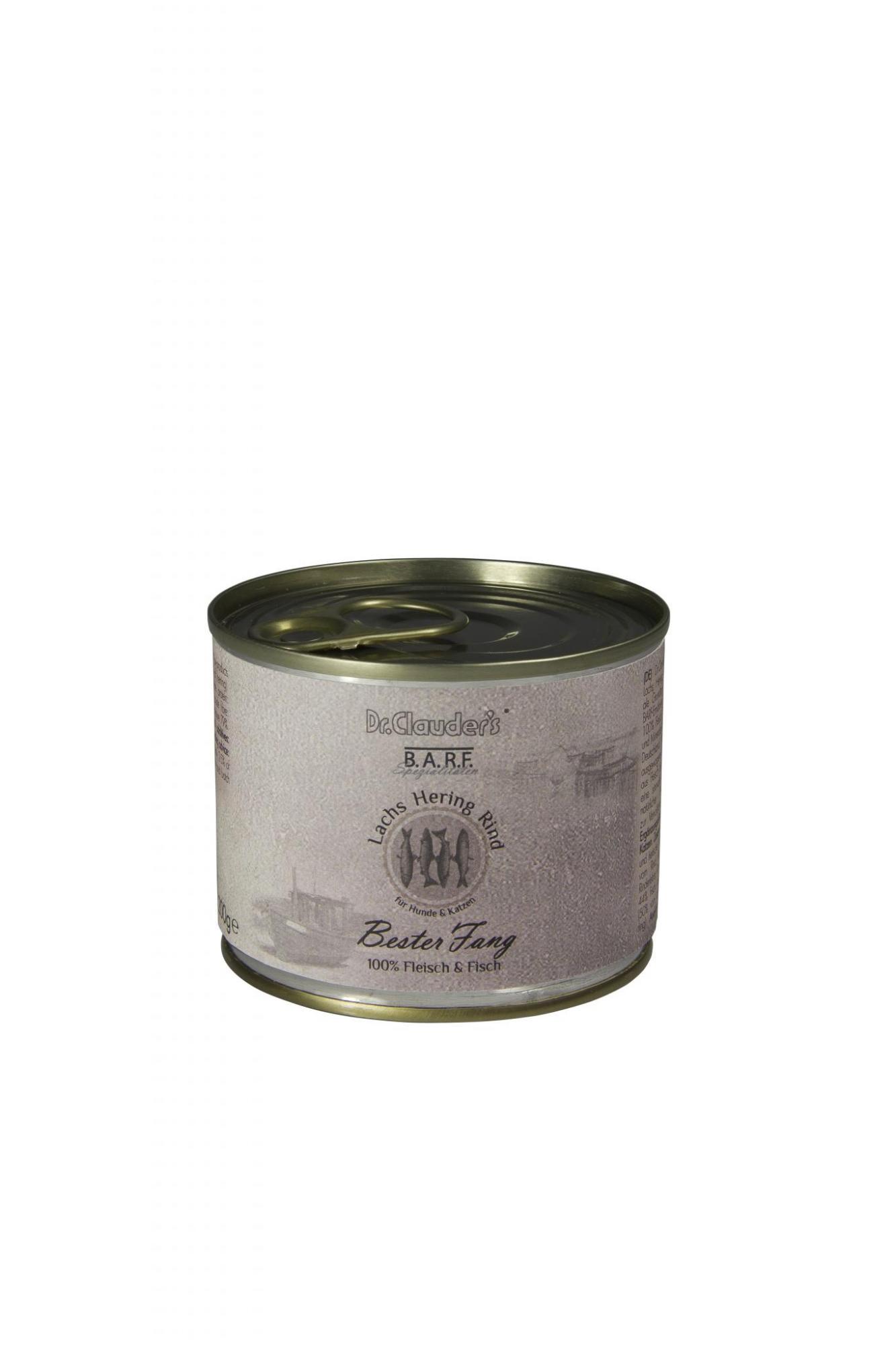 DR. CLAUDER'S BARF 100% mėsos konservai šunims ir katėms su lašiša, silke ir jautiena 200g