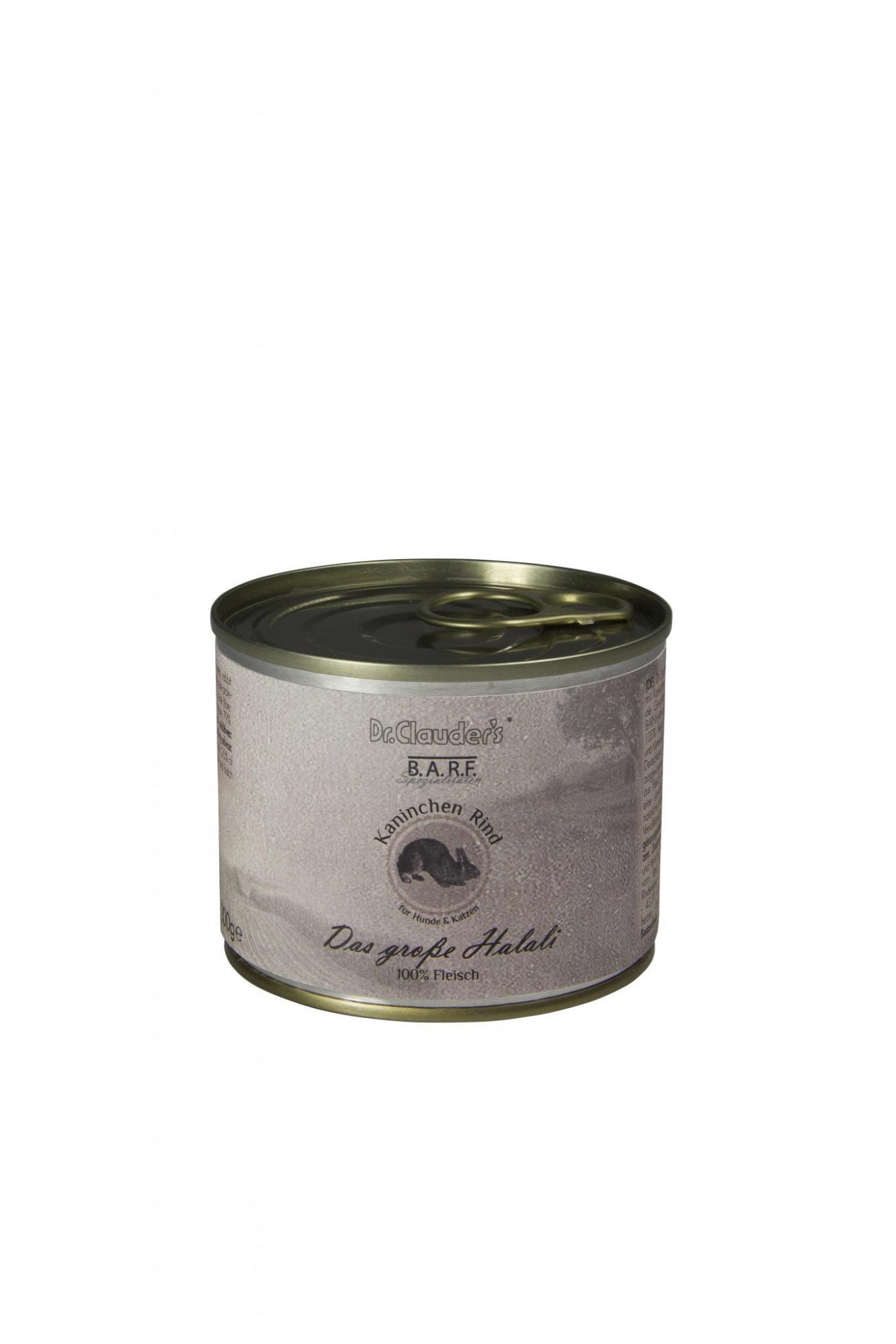 DR. CLAUDER'S BARF 100% mėsos konservai šunims ir katėms su triušiena ir jautiena 200g