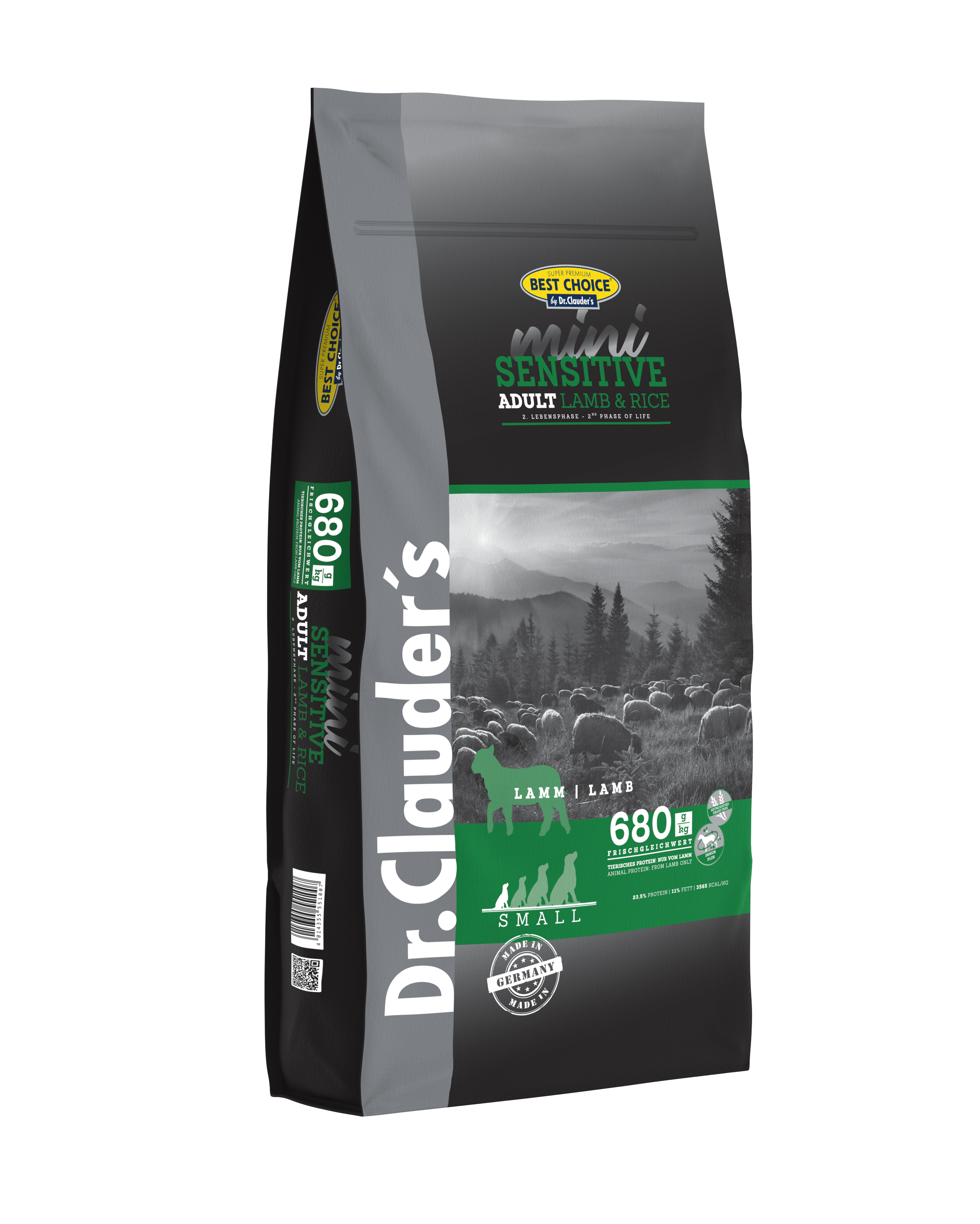 DR. CLAUDER'S SENSITIVE ADULT MINI subalansuotas sausas maistas šunims su ėriena ir ryžiais 12,5kg