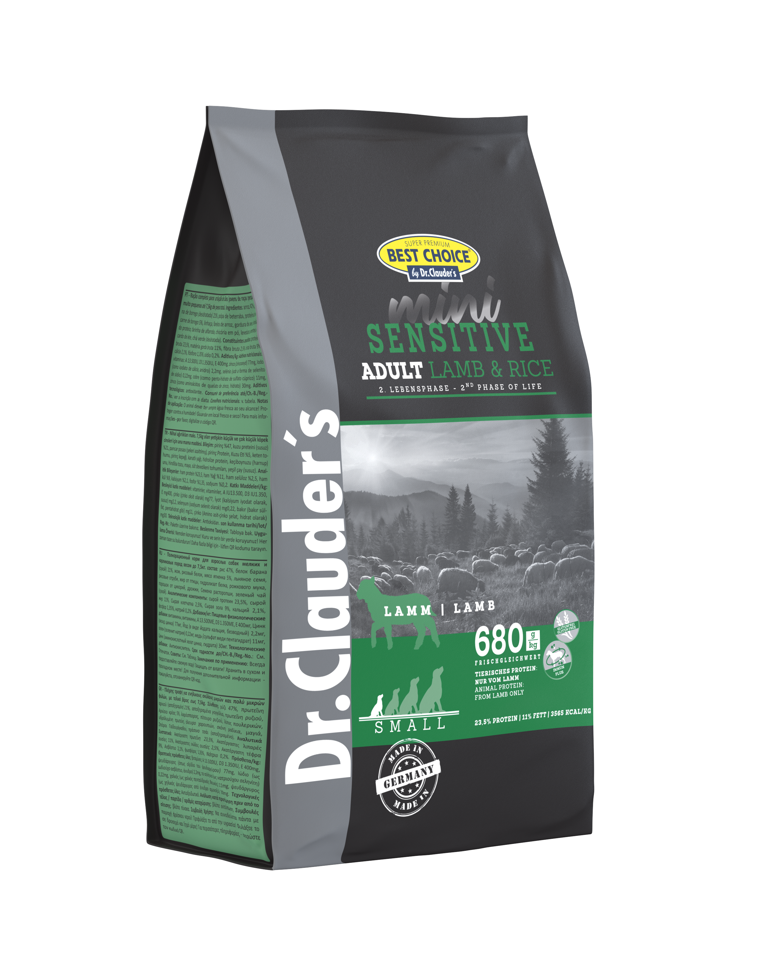 DR. CLAUDER'S SENSITIVE ADULT MINI subalansuotas sausas maistas šunims su ėriena ir ryžiais 400g